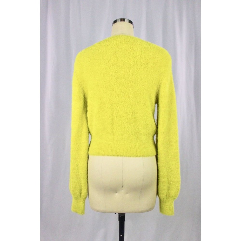 Aritzia SUNDAY BEST Kitten Chartreuse Yellow Fuzzy Knit Cropped Sweater, Size M - Picture 5 of 13